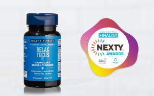 Wiley's Finest Relax Focus product next to NEXTY Award Finalist badge.